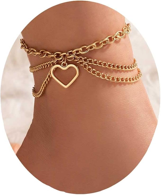 女式金色脚链 古巴链环 女士脚链 少女 波西米亚海滩脚链